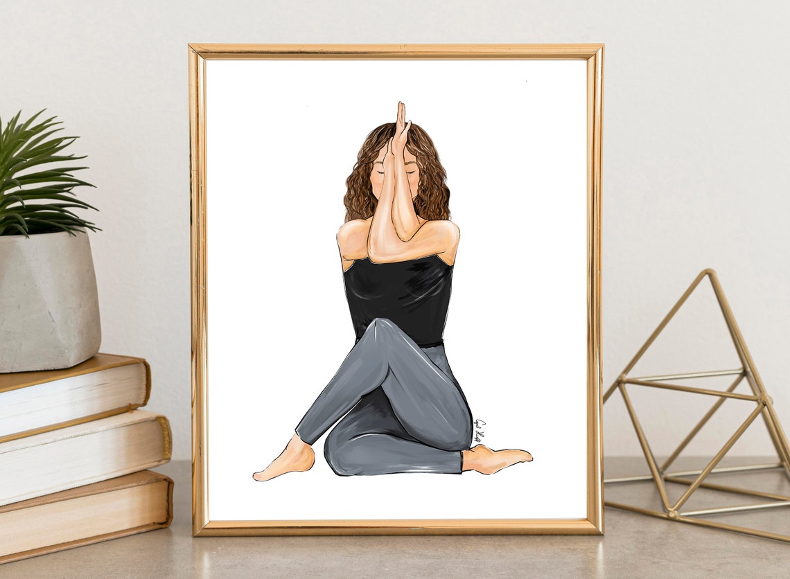 Personalized Woman Yoga Seated Meditation Pose Illustration Poster - Image 2