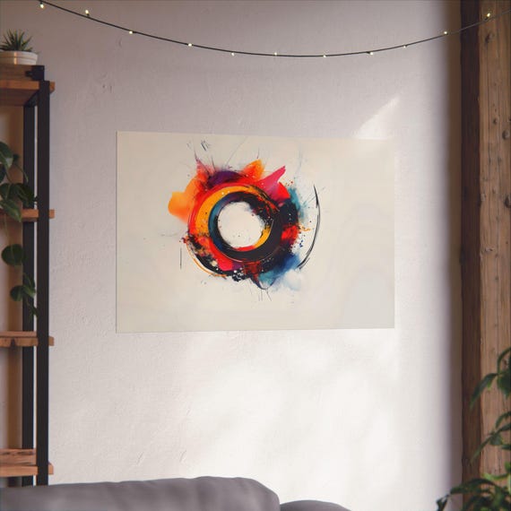 Colorful Abstract Circle Poster Print Weird Landscape Modern Painting Fantasy Nature Rustic Wall Print Airbnb Art Wall Decor