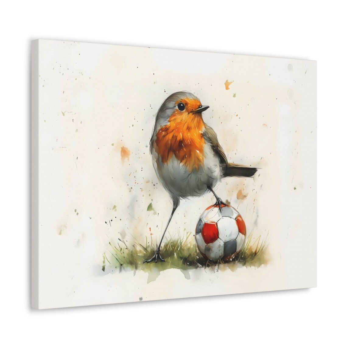 Cute Robin Soccer Ball Watercolor Close Up Bird Sports Painting Poster