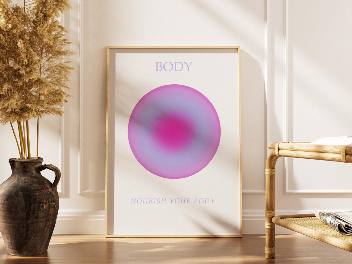 Nourish Your Body Pink Gradient Aura Circle Wellness Quote Poster