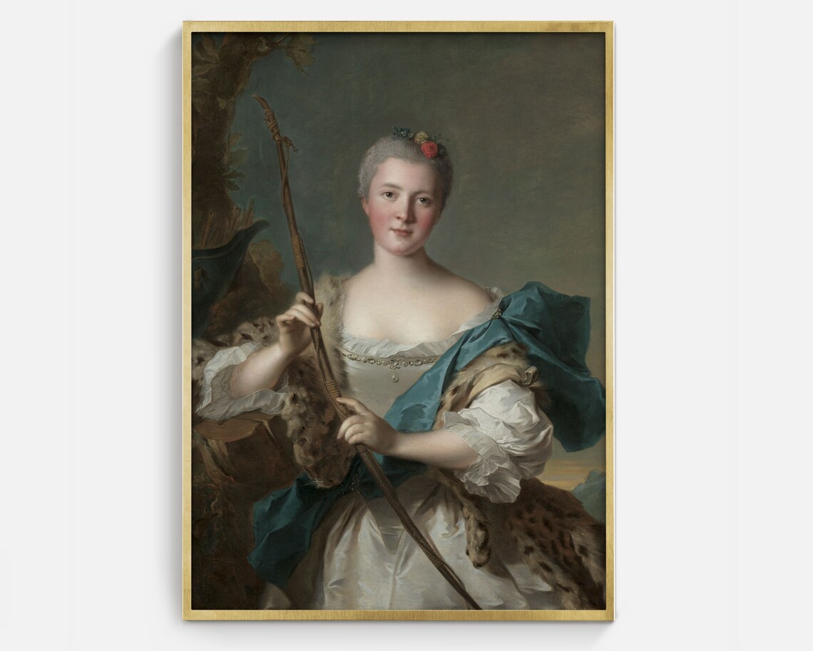 Rococo Shepherdess Portrait Lady Blue Drape Leopard Skin Crook Oil Painting Art Print