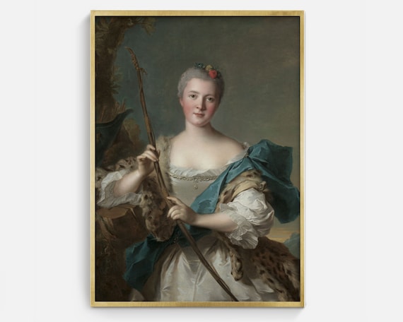 Rococo Shepherdess Portrait Lady Blue Drape Leopard Skin Crook Oil Painting Art Print