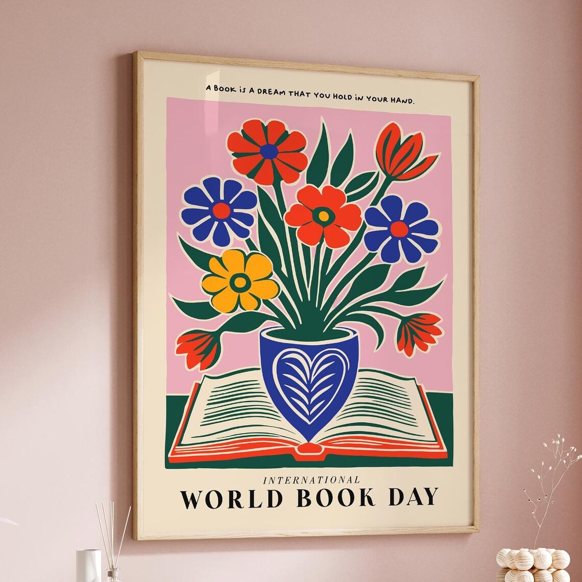 International World Book Day Floral Bouquet Book Quote Art Poster