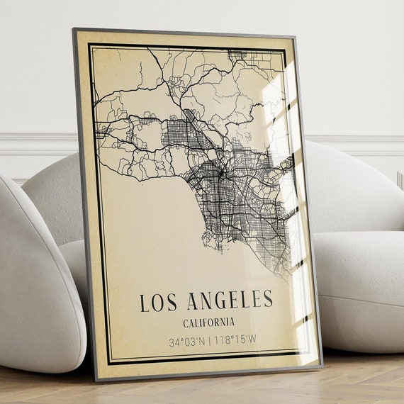 Vintage Los Angeles City Map Poster Wall Art Print Travel Decor Frame And Canvas Options