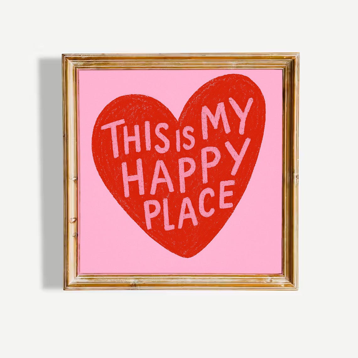 This Is My Happy Place Red Heart Quote Poster on Playful Pink