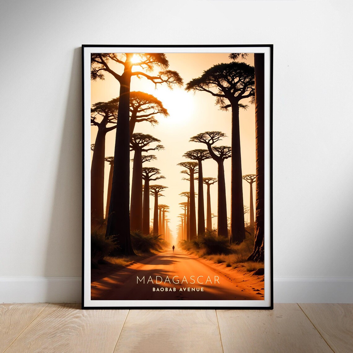 Majestic Madagascar Baobab Avenue Sunset Silhouette Travel Poster