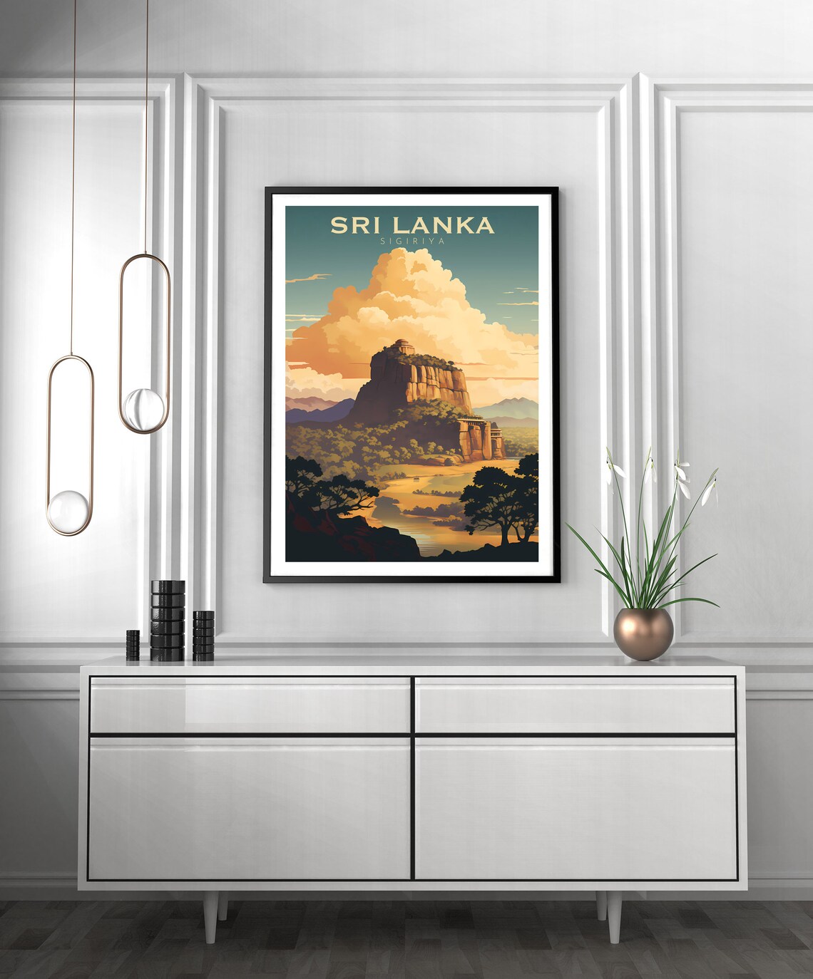 Sigiriya Sri Lanka Ancient Rock Fortress Sunset Retro Travel Poster - Image 2