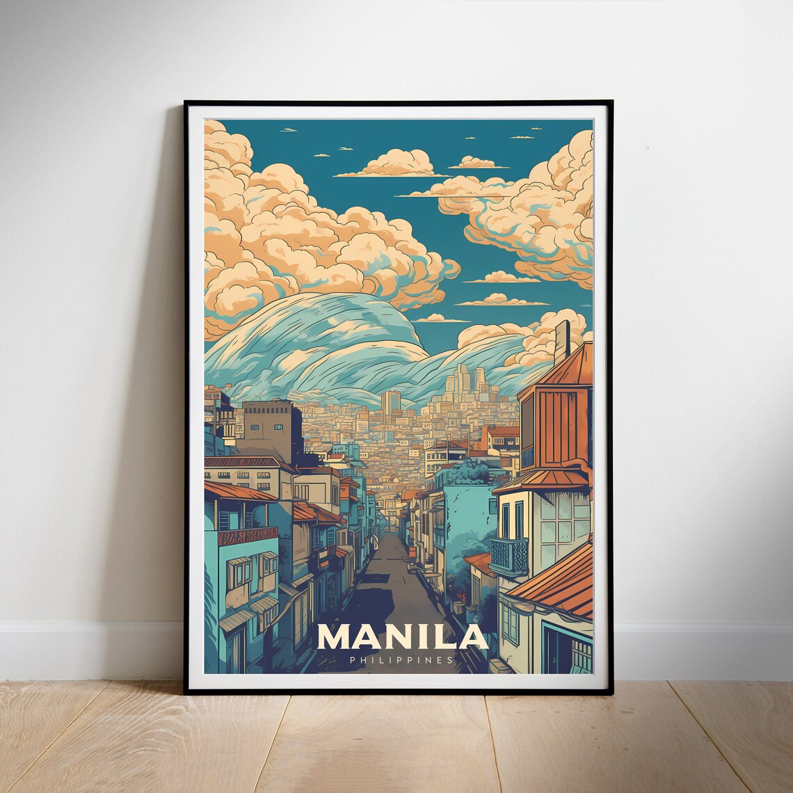 Philippines Retro Travel Poster, Manila Cityscape Art Print
