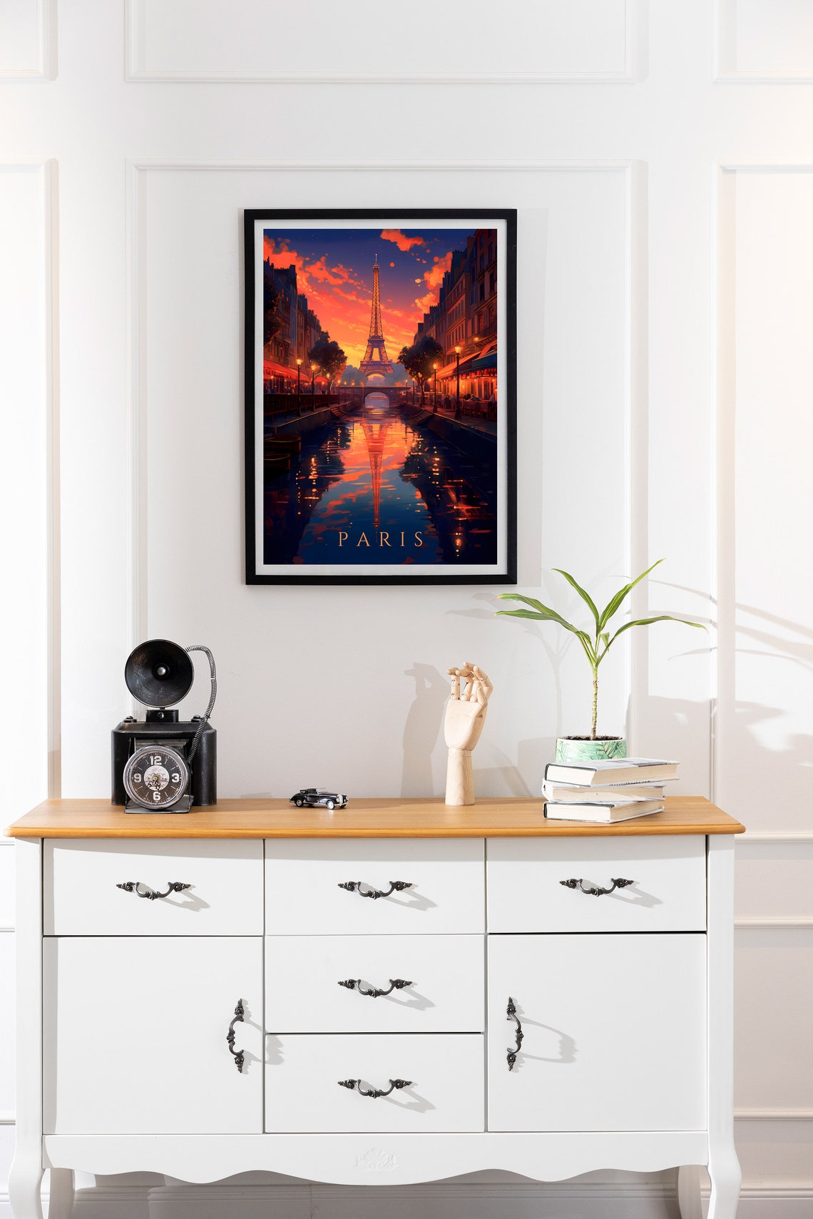 Paris Eiffel Tower Sunset Canal Golden Reflection Travel Poster - Image 2