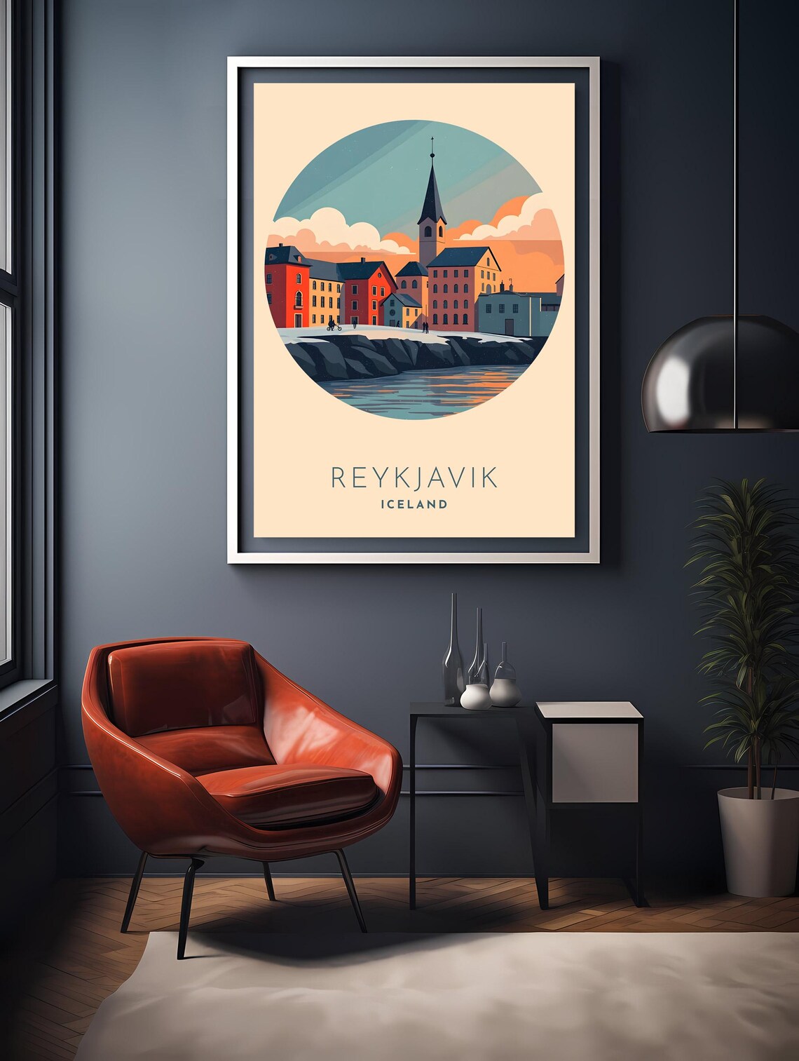 Reykjavik Iceland Retro Roundel Harbor Town Minimalist Art Poster - Image 2
