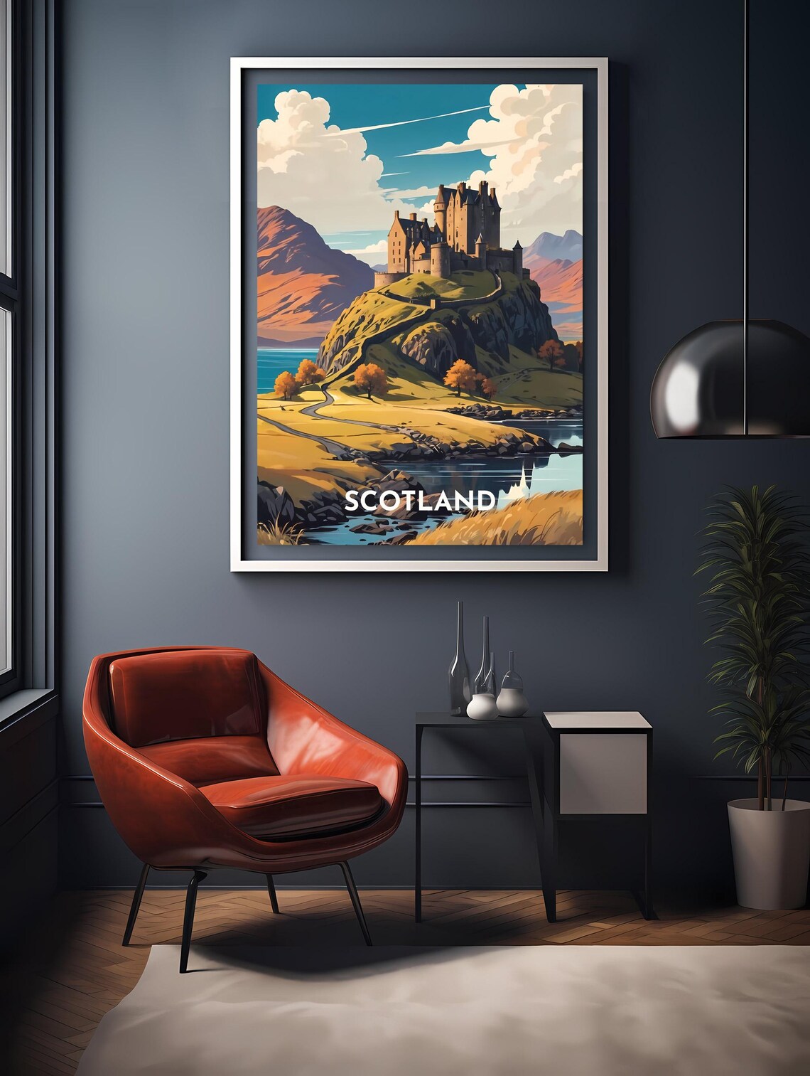 Scotland Highland Castle Golden Autumn Hills Retro Travel Poster - Image 2