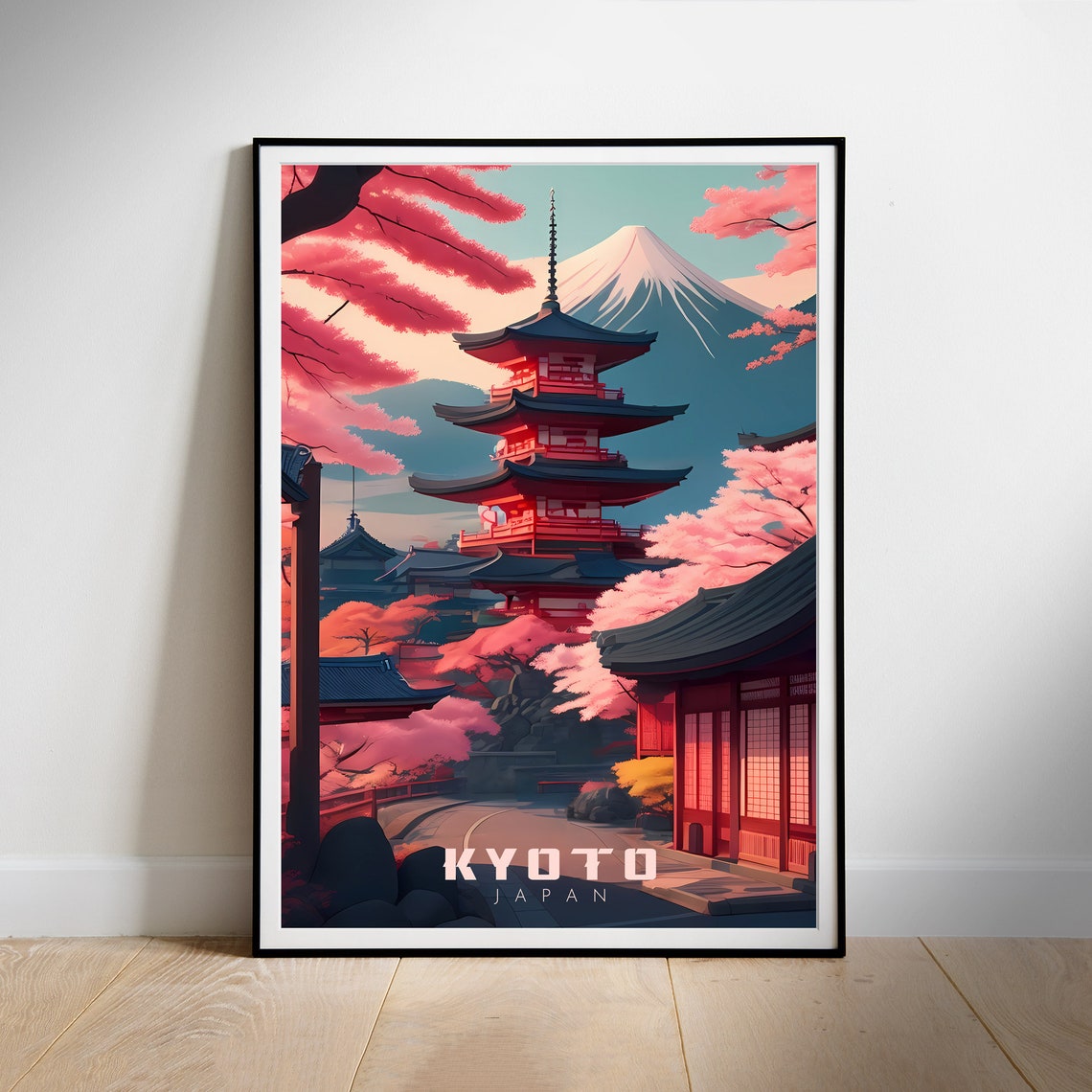 Kyoto Japan Cherry Blossom Pagoda Spring Mount Fuji Travel Poster