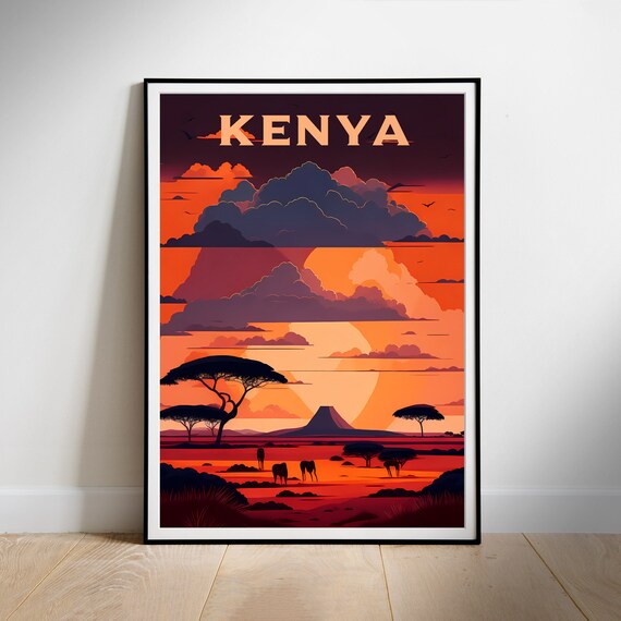 Kenya Africa Retro Travel Poster Travelling Home Decor Wall Print Instant