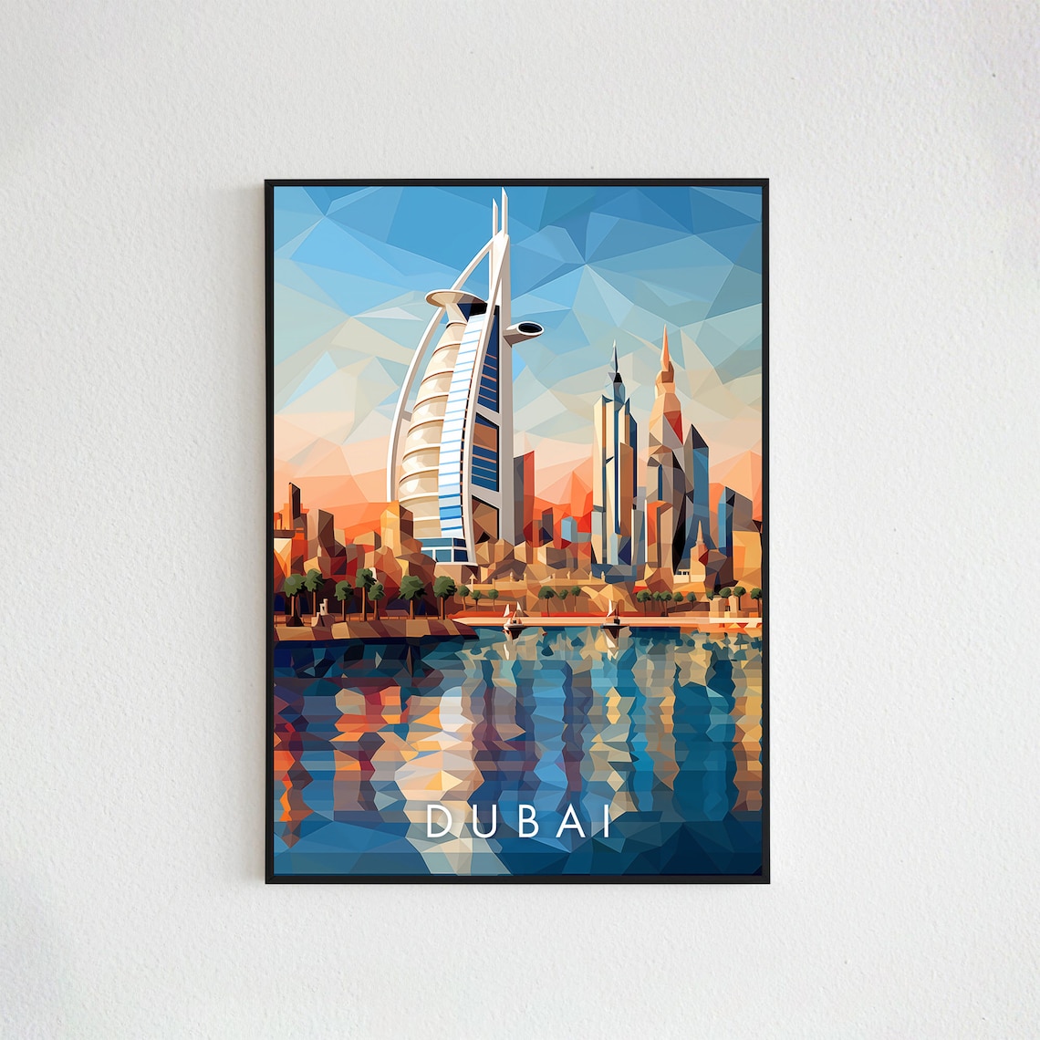 Dubai Burj Al Arab Geometric Skyline Waterfront Travel Poster - Image 2
