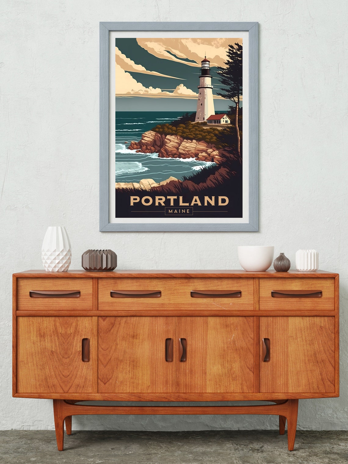 Portland Maine Head Light Lighthouse Rocky Shore Travel Poster - Image 2