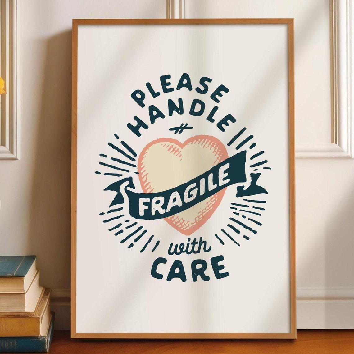 Please Handle with Care Fragile Heart Stamp Style Valentine Poster