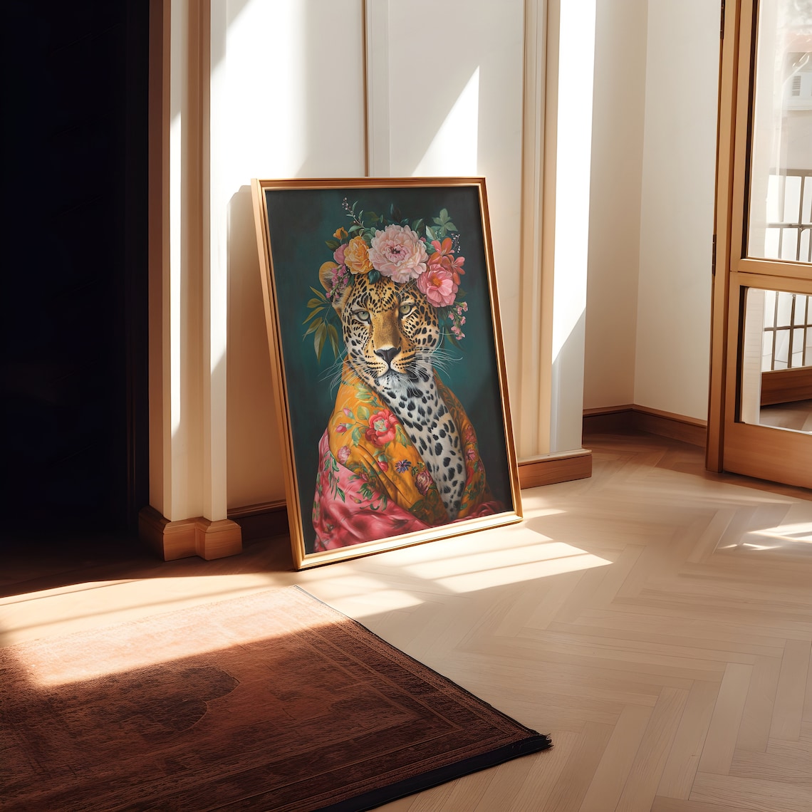 Maximalist Eclectic Leopard Art Print, Vintage Floral - Image 3