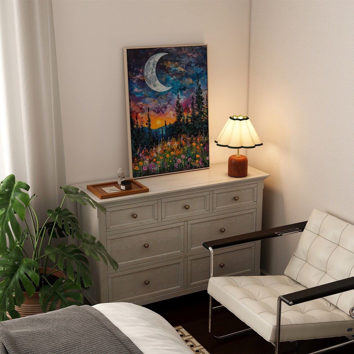 Moon Above The Pine Tree Woodland Art Print - Image 4