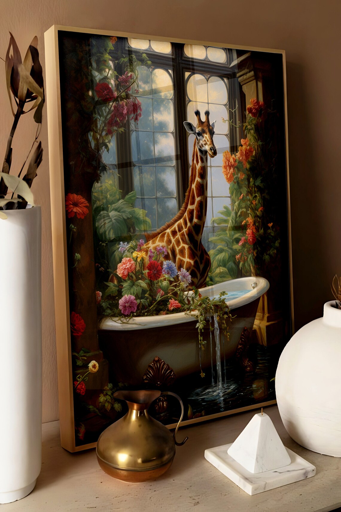 Giraffe in Jungle Bathroom Art Print, Maximalist Retro - Image 2