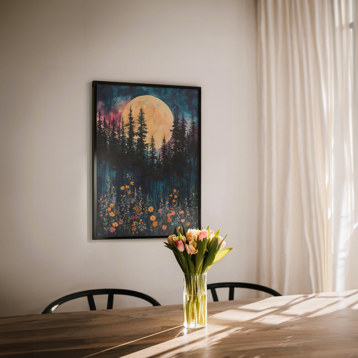 Moon Above the Pine Tree Woodland, Art Print - Image 2