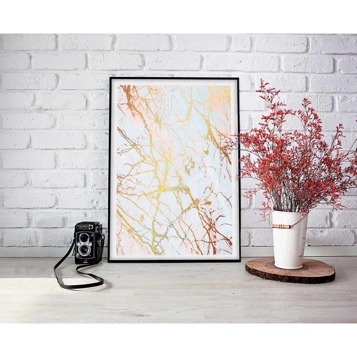 White Marble Fine Gold Vein Delicate Glam Abstract Art Poster - Image 2