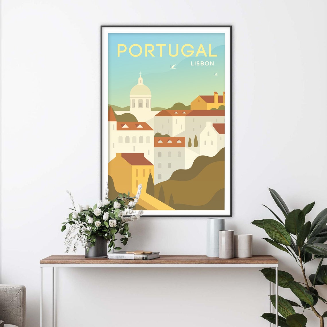 Lisbon Portugal Hillside Old Town Mid Century Retro Travel Poster - Image 2
