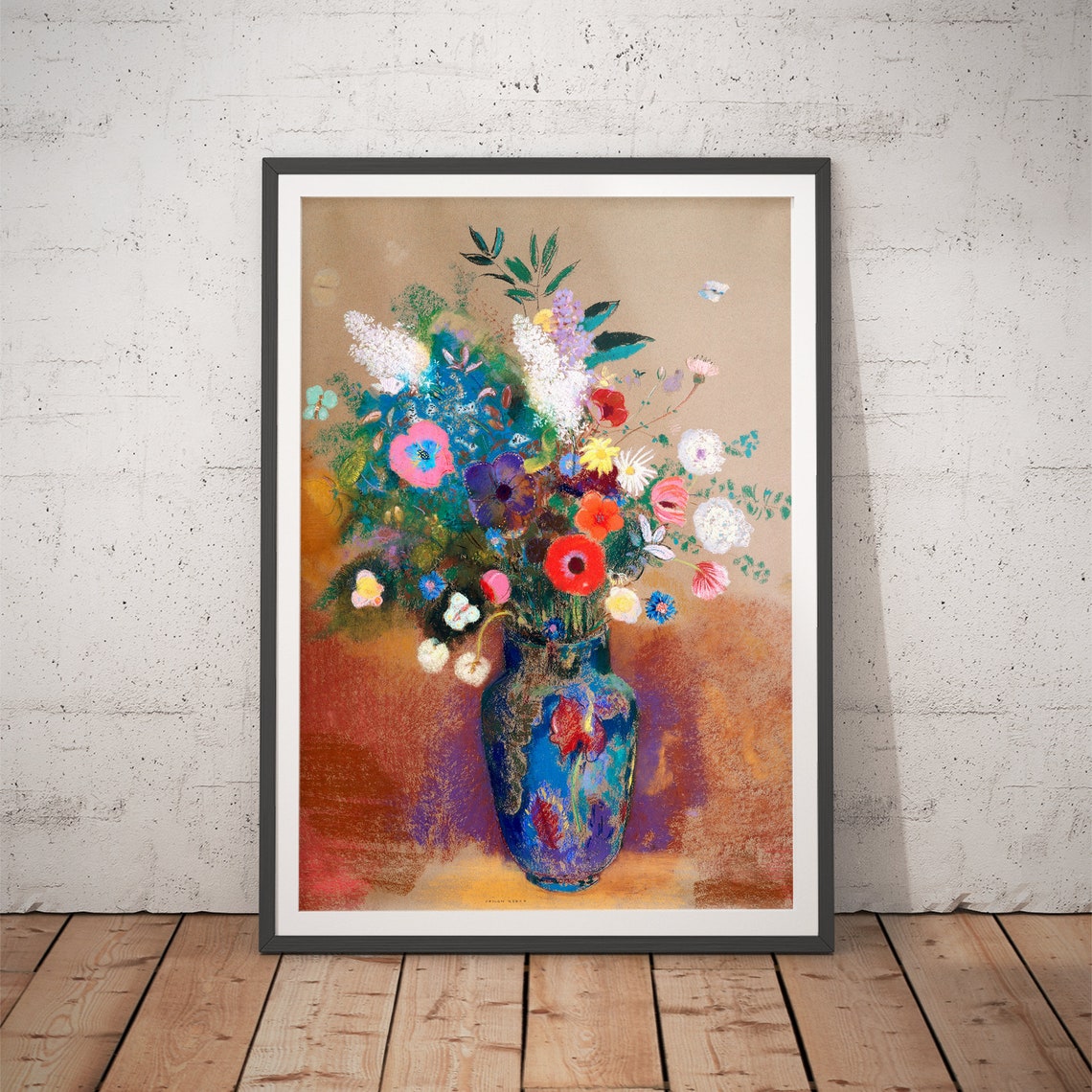 Odilon Redon Bouquet of Flowers in a Blue Vase Still Life Poster