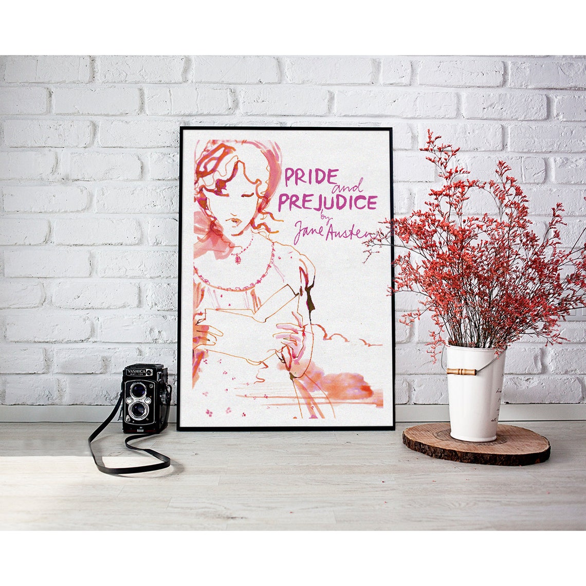 Pride And Prejudice Jane Austen Pink Watercolor Literary Art Poster - Image 2