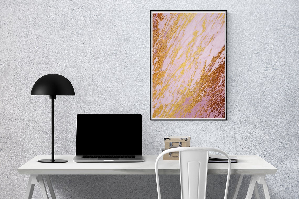 Pink Marble Diagonal Gold Foil Streaks Glam Abstract Art Poster - Image 3