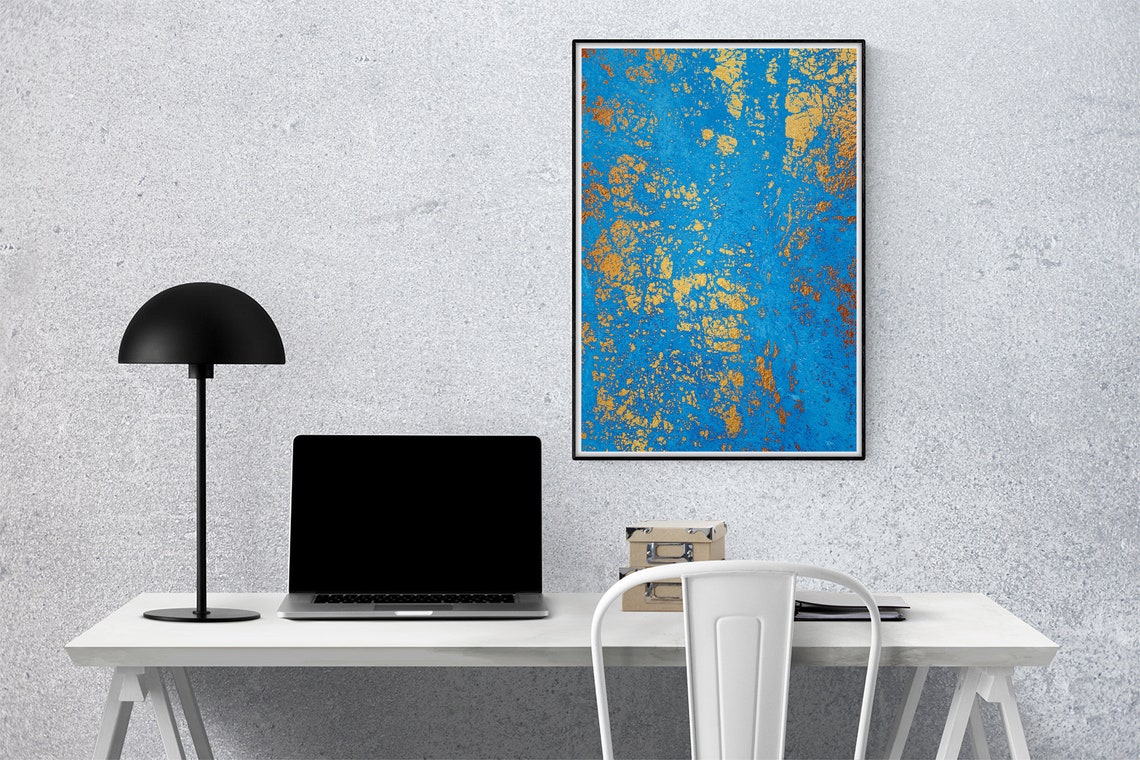 Turquoise Gold Textured Foil Abstract Painting Modern Art Poster - Image 3