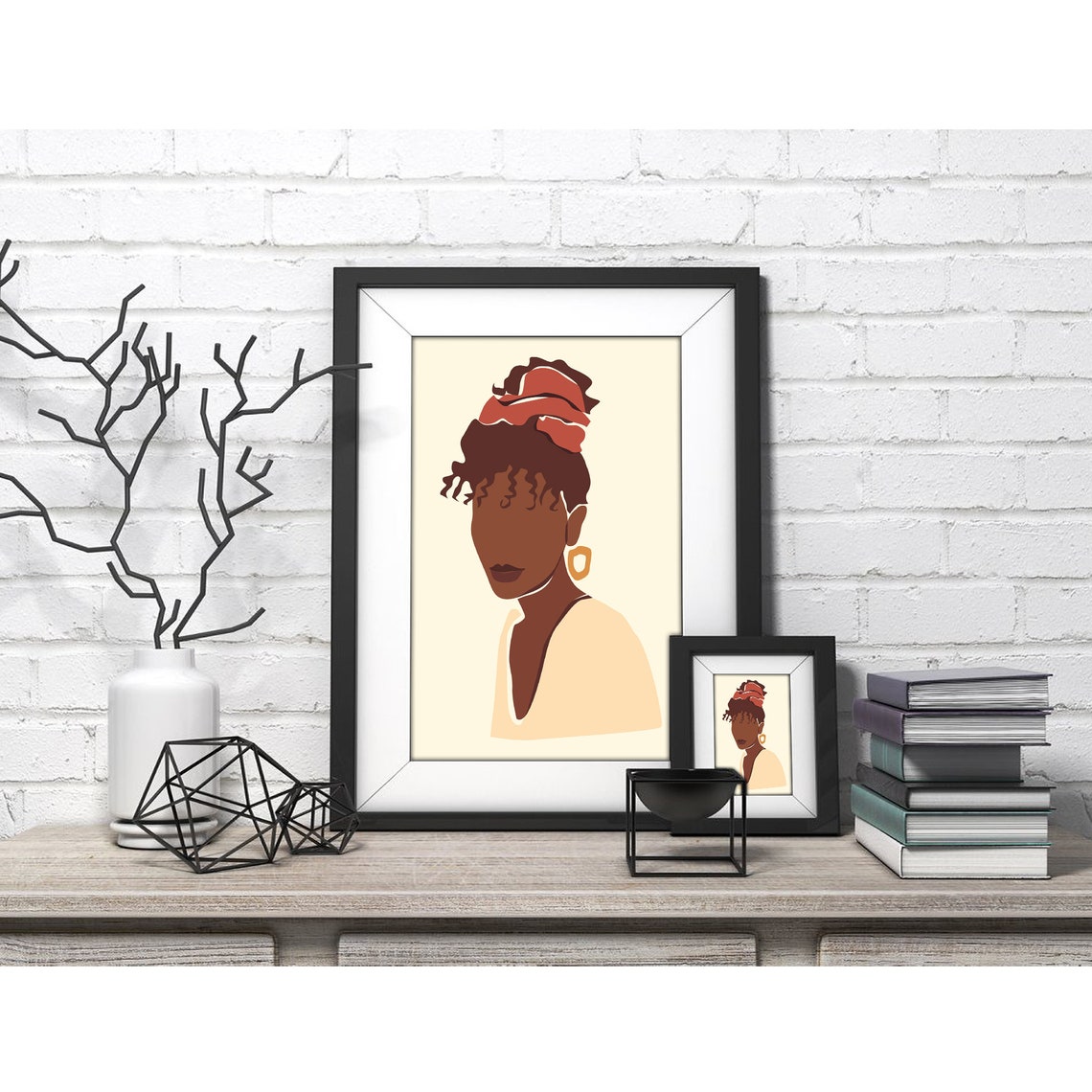 Black Woman with Coral Headscarf Front Portrait Minimalist Poster - Image 4