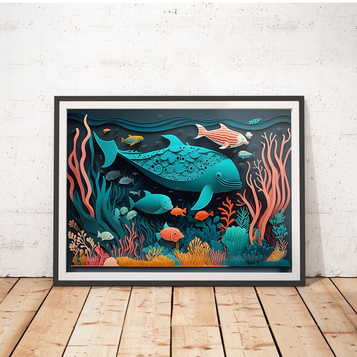 Whale Nursery Art Paper Cut Poster Print