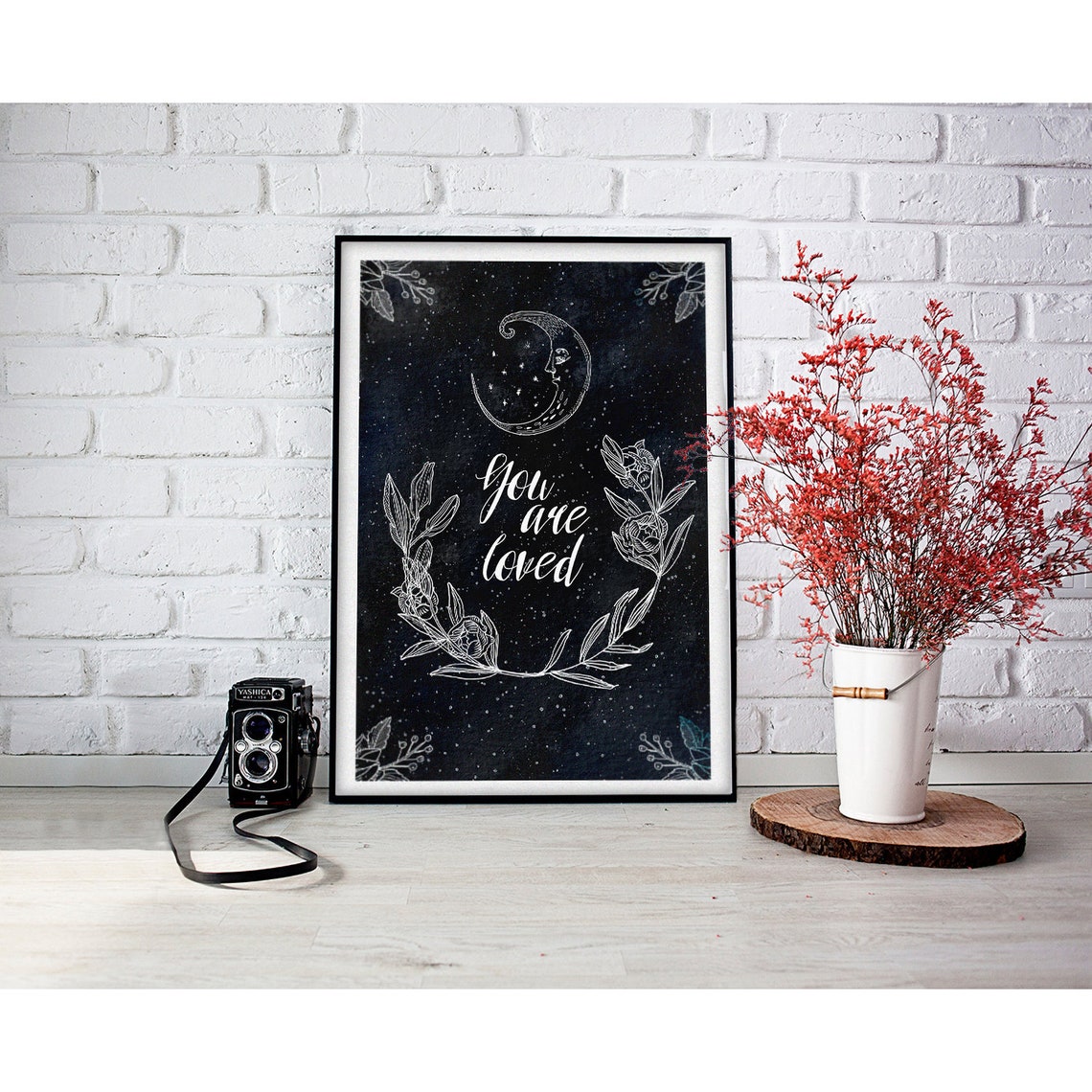 You Are Loved Celestial Crescent Moon Starry Night Sky Poster - Image 2