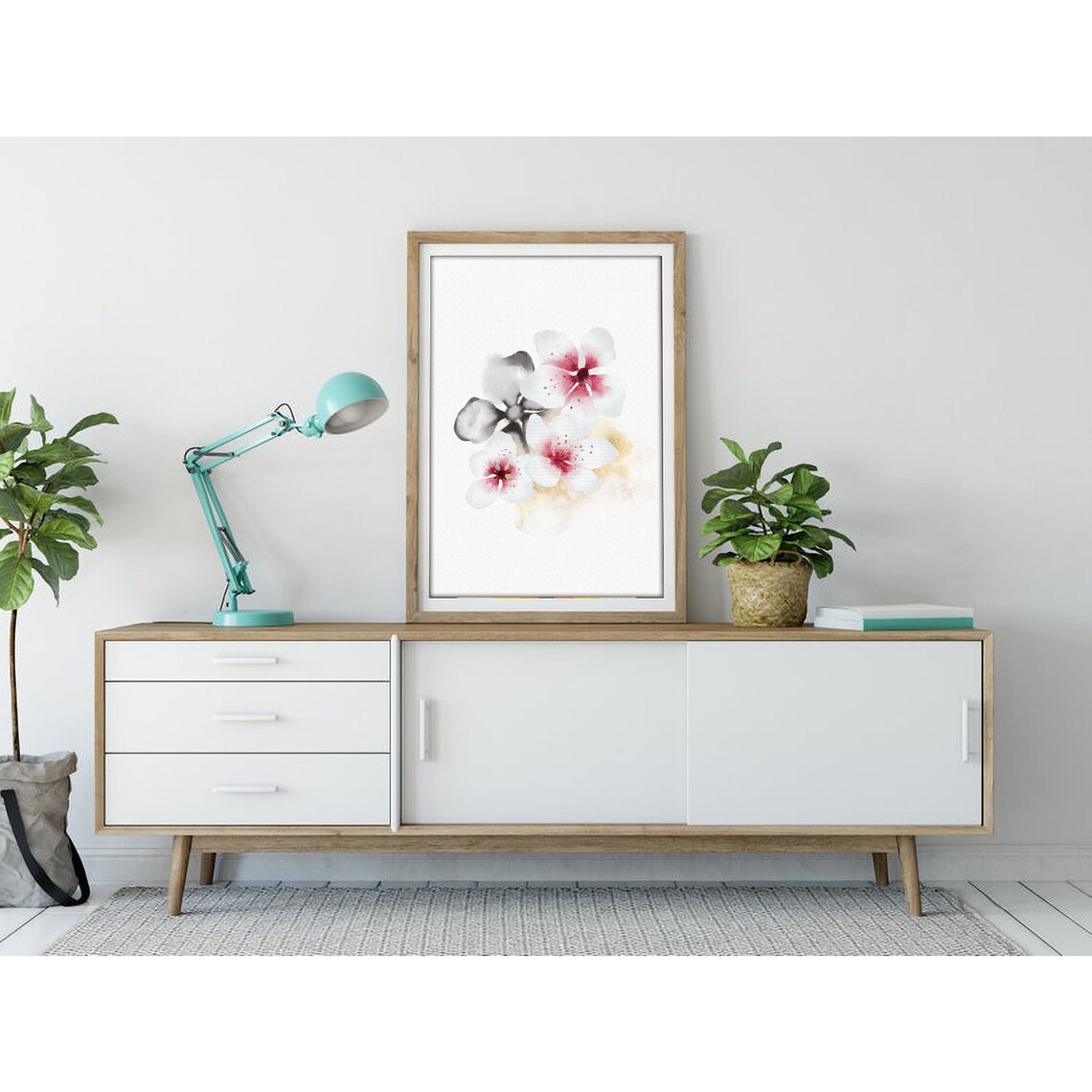 White and Pink Plum Blossoms Delicate Japanese Watercolor Poster - Image 2