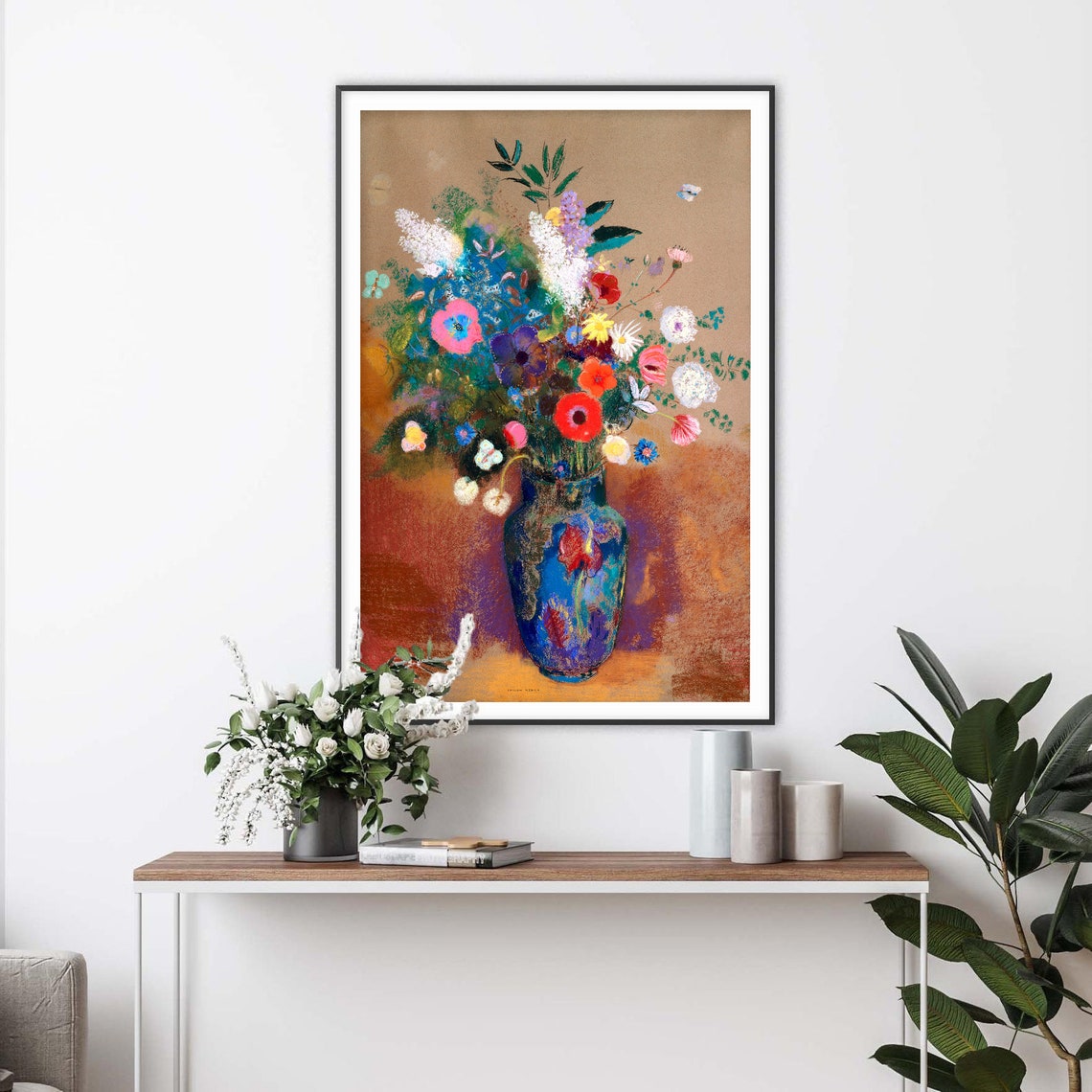 Odilon Redon Bouquet of Flowers in a Blue Vase Still Life Poster - Image 2