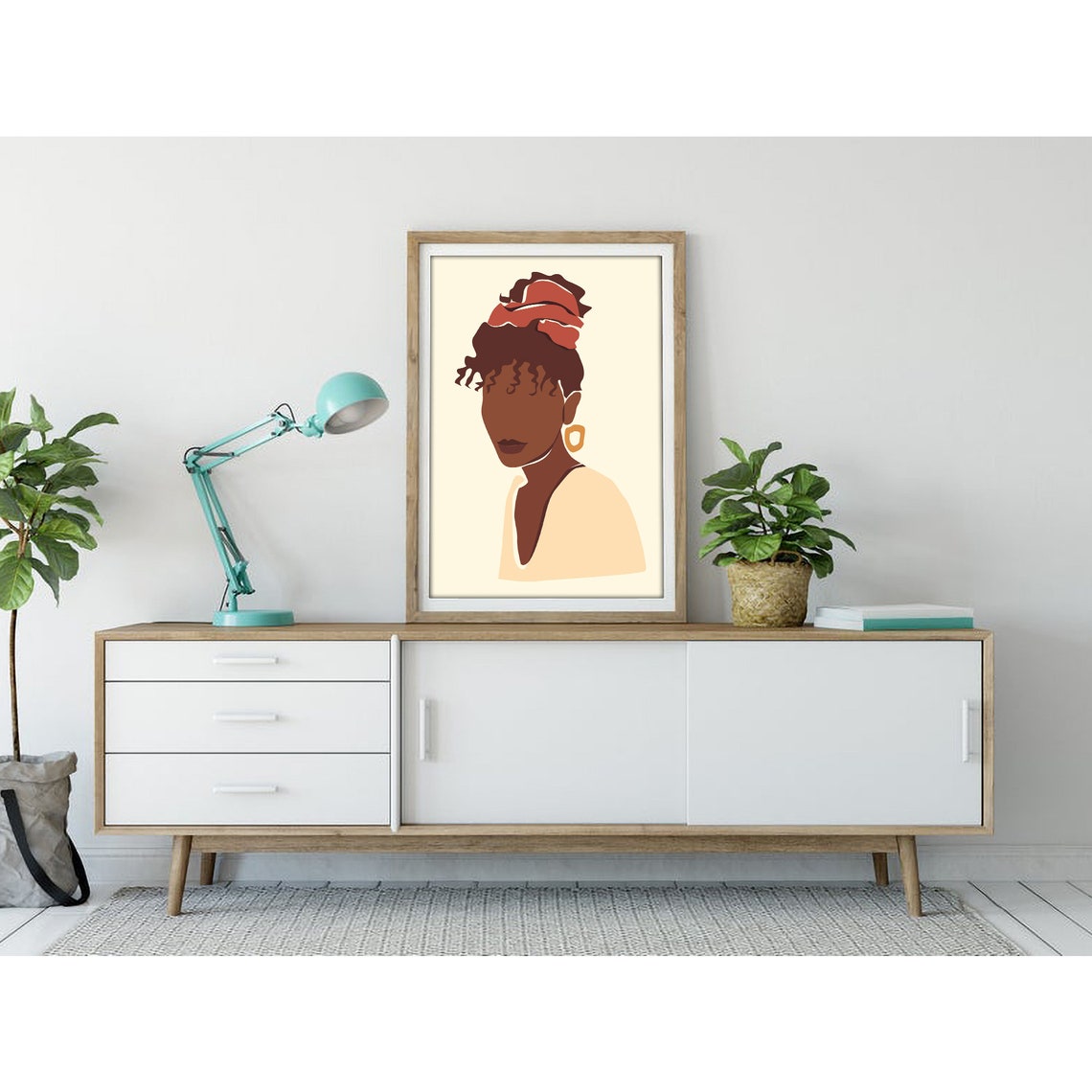 Black Woman with Coral Headscarf Front Portrait Minimalist Poster - Image 3