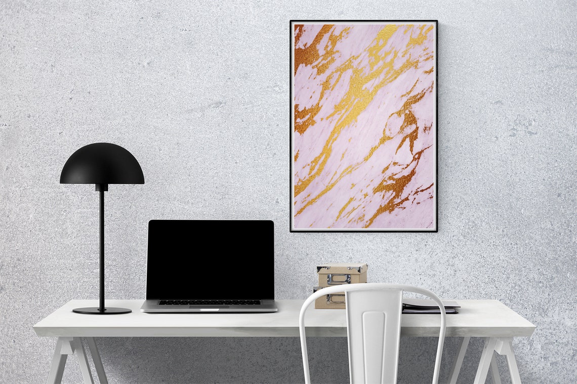 Blush White Marble Gold Diagonal Brushstroke Glam Art Poster - Image 2