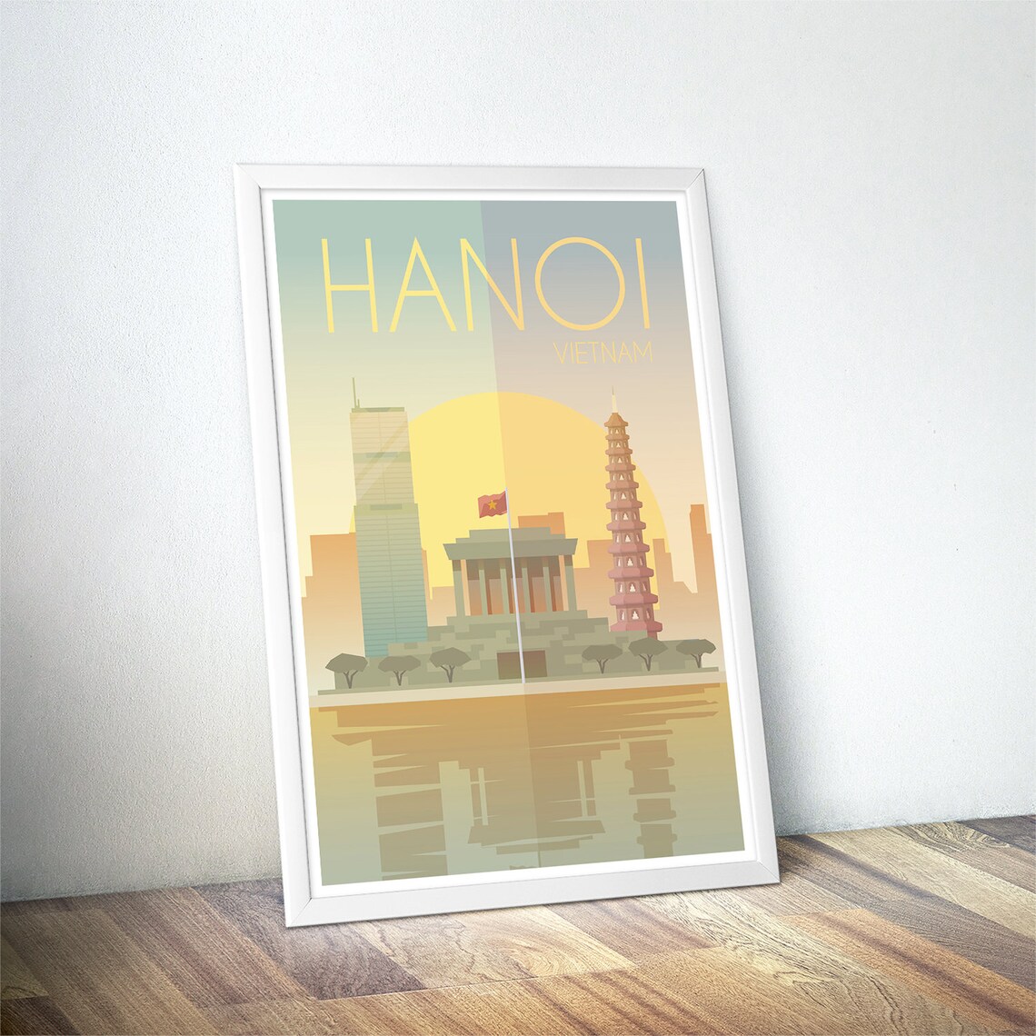Hanoi Vietnam Pastel Sunset City Skyline Asia Travel Decor Poster - Image 4