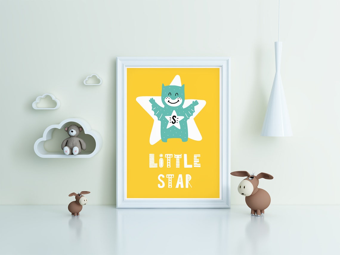 Little Star Cute Dragon Monster Yellow Nursery Poster Kids Room Decor - Image 3