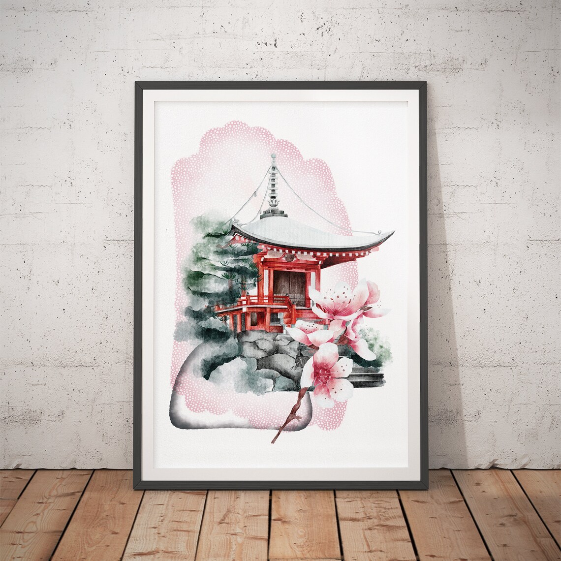 Japanese Watercolor Art Poster, Asian Decor Print