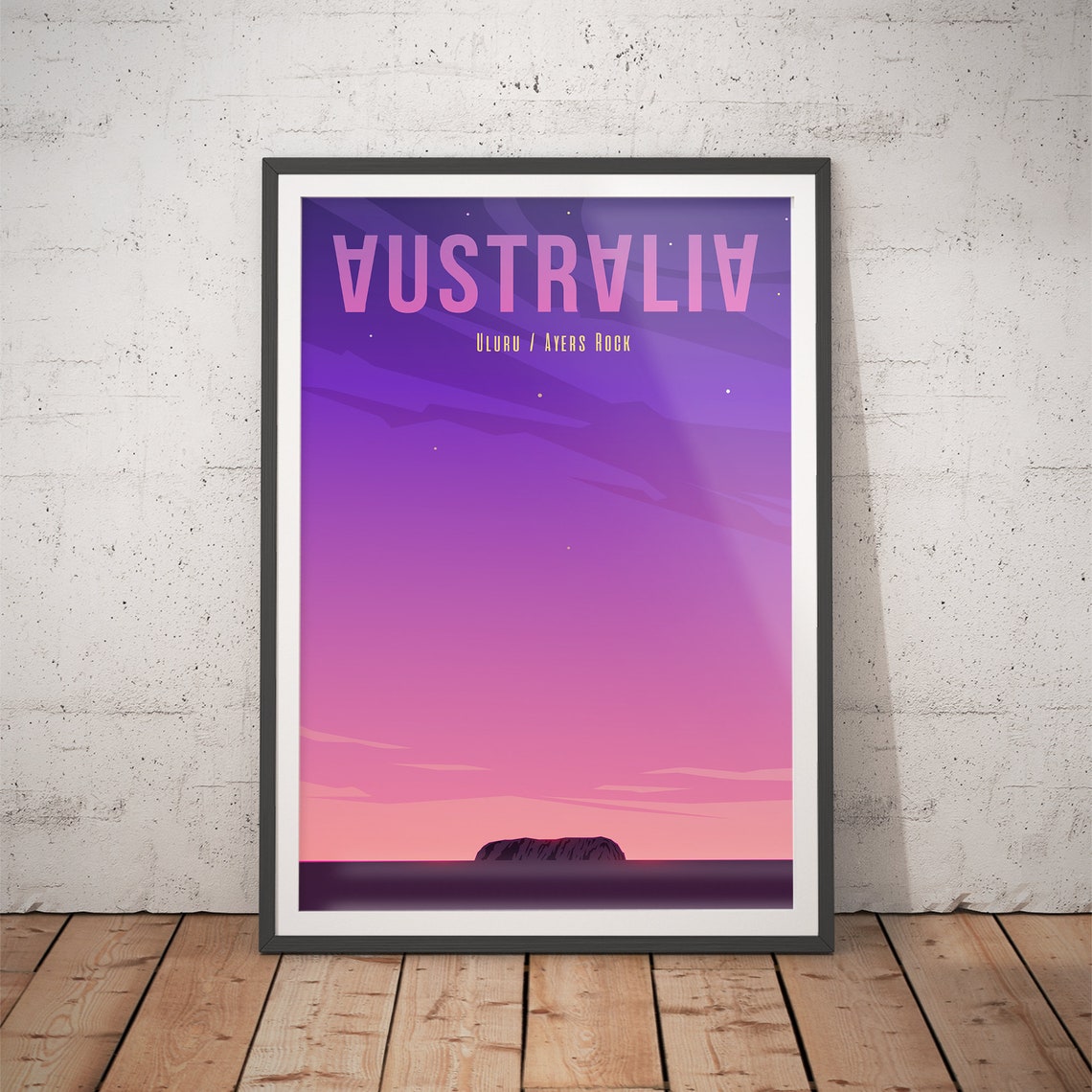 Australia Uluru Ayers Rock Purple Desert Sunset Travel Poster