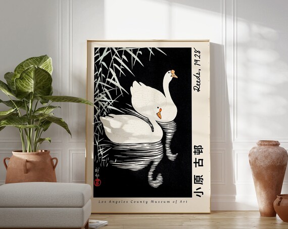 Japanese Wall Art Vintage Swan Bird Artwork Print Traditional Exhibition Poster Home Decor