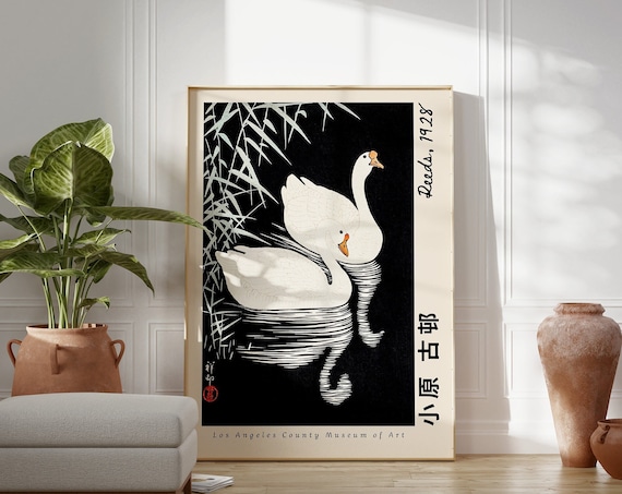 Ohara Koson Swans Reeds 1928 Japanese Woodblock Museum Art Poster
