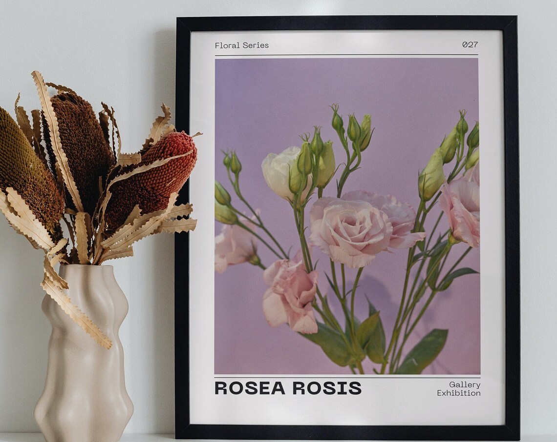 Rosea Rosis Pink Rose Floral Poster, Spring Wall Art