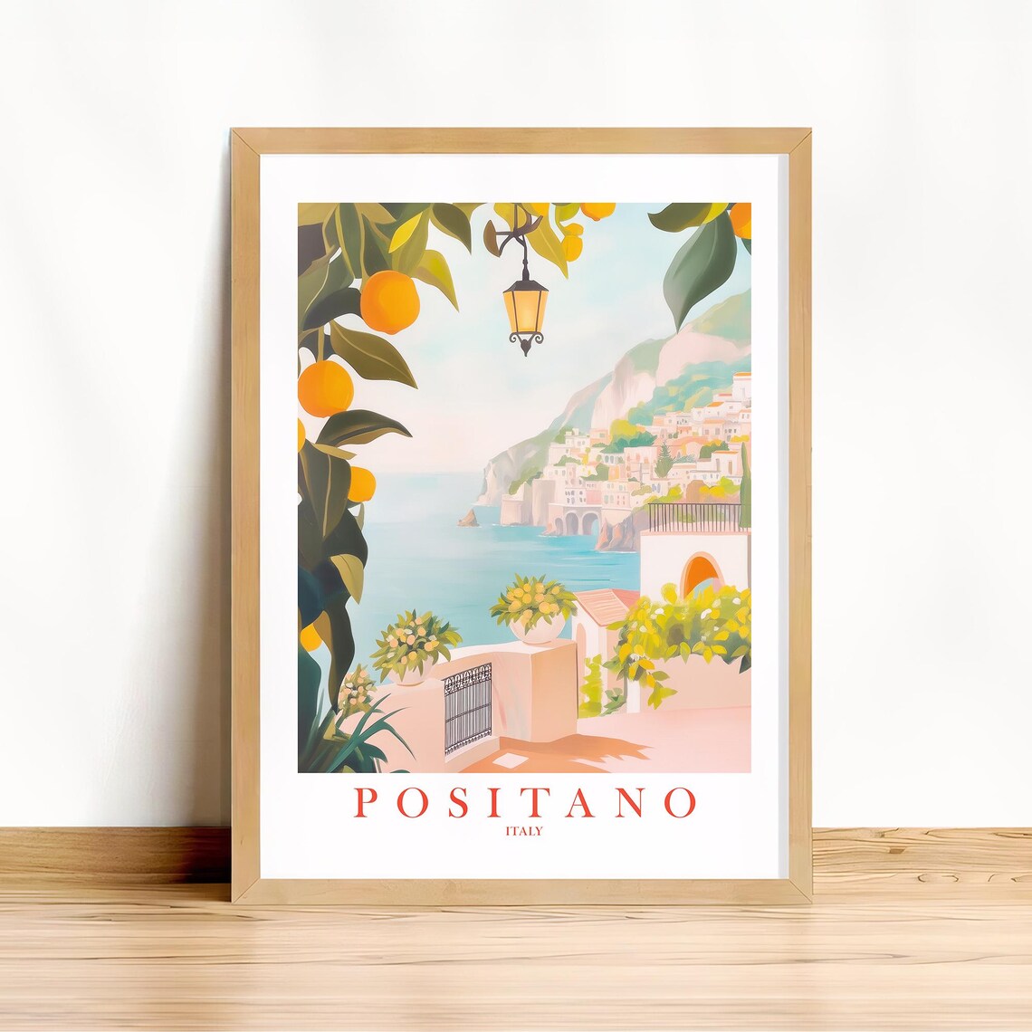 Positano Lemon Grove Terrace Coastline View Amalfi Italy Travel Poster