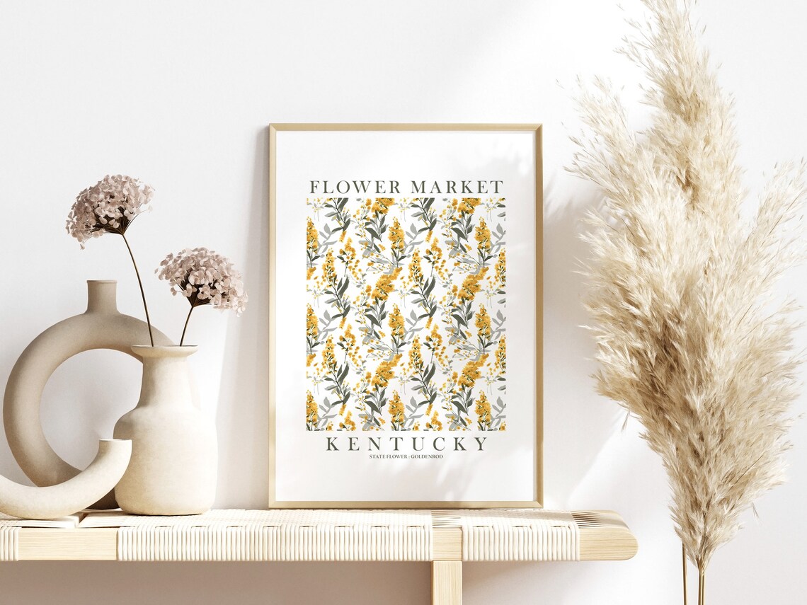 Kentucky Flower Market Goldenrod Botanical Watercolor Floral Art Print