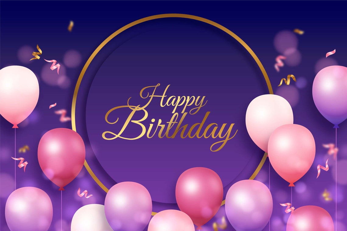 Happy Birthday Pink Purple Balloons Gold Script Party Tapestry Poster - Image 3