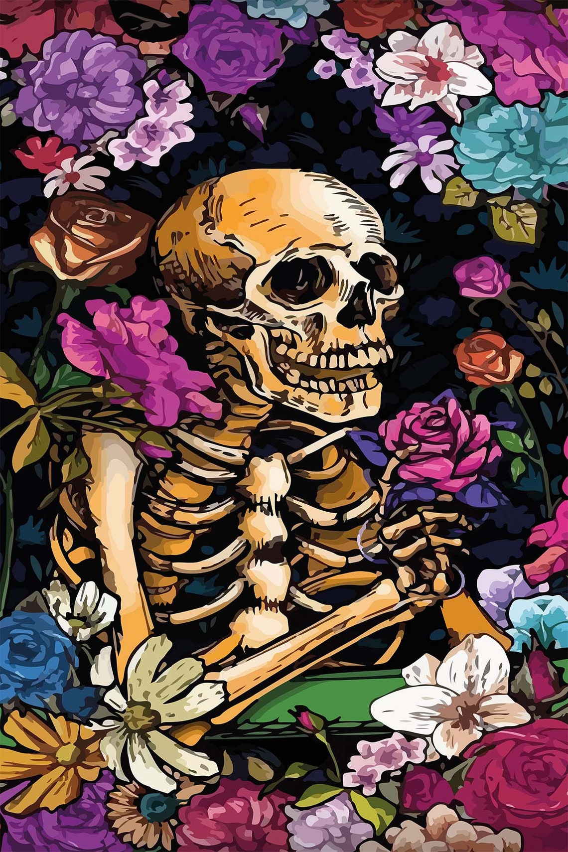 Gothic Skeleton Floral Day Of The Dead Colorful Bloom Dark Poster - Image 3