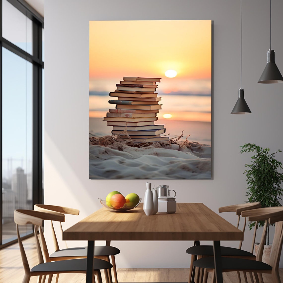 Stack Of Books On Sunset Beach Reader Gift Cozy Gallery Poster - Image 2