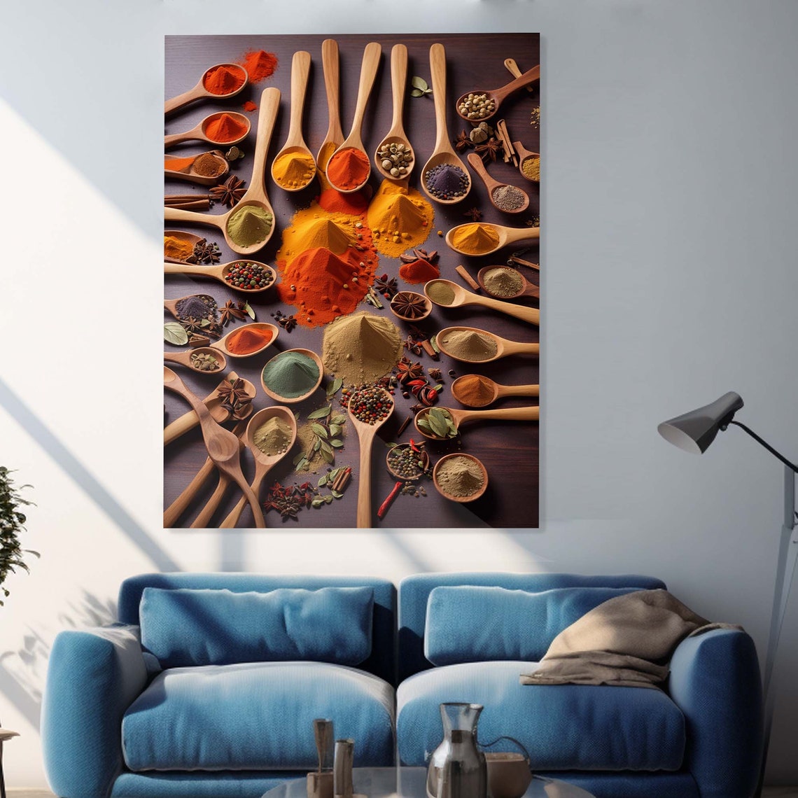 Colorful Rustic Spices Wooden Spoons on Dark Wood Kitchen Wall Art - Image 2